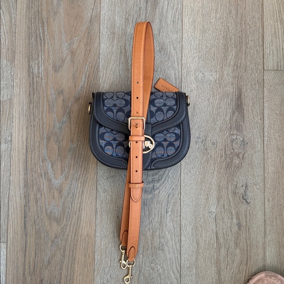 Coach Georgia Saddle Bag in Signature Chambray Blue Tan Crossbody Shoulder Bag - Picture 15 of 15